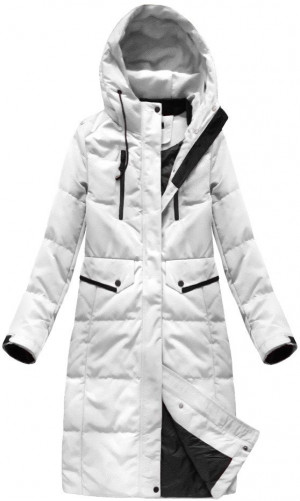 Jednoduchý bílý dámský zimní kabát s přírodní péřovou výplní (7123) bílá S (36)