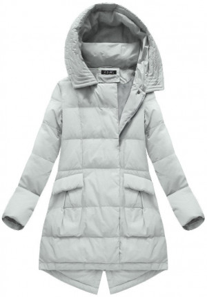 Šedá trapézová dámská zimní bunda s přírodní péřovou výplní (7111) šedá S (36)