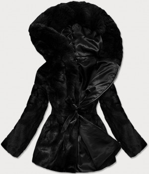 Dámská černá bunda - kožíšek s kapucí (BR9743-1) černá S (36)