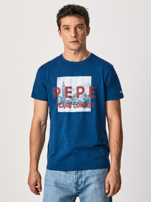 Modré pánské tričko s potiskem Pepe Jeans Randall