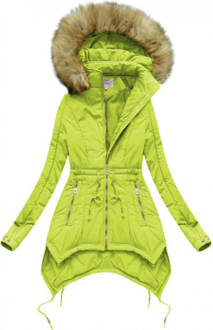 Prošívaná dámská zimní bunda v limetkové barvě s kapucí (7203W) limetka XXL (44)