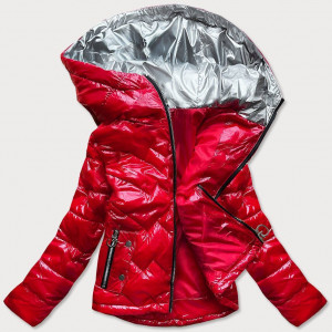 Červená prošívaná dámská bunda s kapucí (R9562) Červená XXL (44)