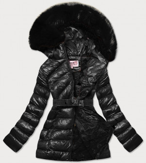 Černá lesklá zimní bunda s kožešinovou podšívkou (W674) černá S (36)
