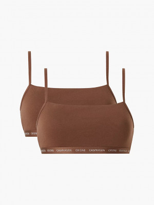 Dámská bralettka 2 pack 000QF6040E - W5K - Hnědá - Calvin Klein  hnědá