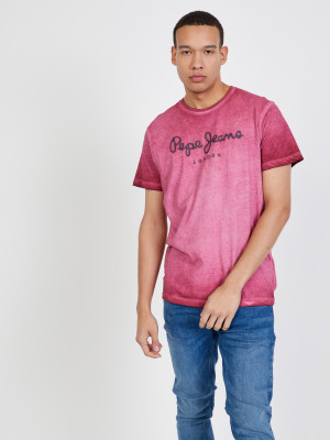 Tmavě růžové žíhané pánské tričko Pepe Jeans West Sir New