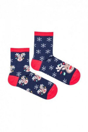 Milena 1283 vánoční Dámské ponožky 37-41 tmavě modrá-červená