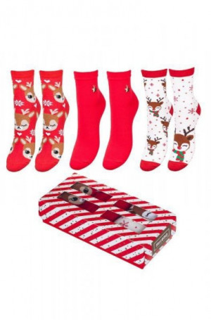 Milena Vánoční krabička dámských ponožek A'3 37-41 mix barva-mix vzor