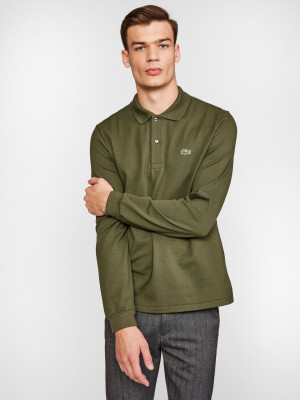 Zelené pánské polo tričko s dlouhým rukávem Lacoste