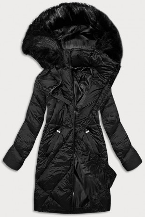 Dlouhá černá dámská zimní bunda (23070-1) černá XL (42)