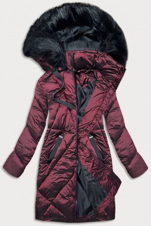 Dlouhá dámská zimní bunda v bordó barvě (23070-2) červená S (36)