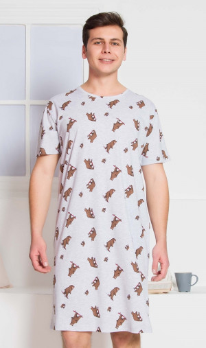 Pánská noční košile s krátkým rukávem Medvědi - Gazzaz sv.design v šedé barvě