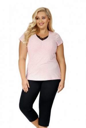 Donna Alice 3/4 Dámské pyžamo Size Plus 5XL růžovo-černá