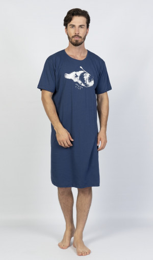 Pánská noční košile s krátkým rukávem Angler fish - Gazzaz tmavě modrá - vzor