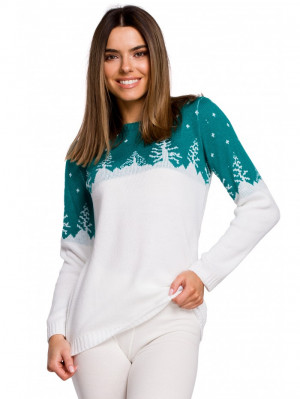 Dámský vánoční svetr MXS05 - MOE zelená a bílá UNI