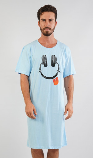 Pánská noční košile s krátkým rukávem Sluchátka - Vienetta světle modrá