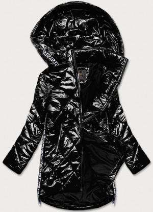 Lehká černá lesklá dámská bunda s lemovkami (LD7258BIG) černá