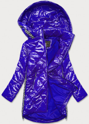 Lehká lesklá dámská bunda v chrpové barvě s lemovkami (LD7258BIG) Modrá