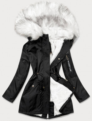 Černo-bílá dámská zimní bunda parka s kožešinou (B532-1026) Bílá XXL (44)