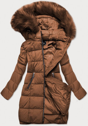 Rudá dámská prošívaná zimní bunda s kapucí (7702) Hnědá S (36)