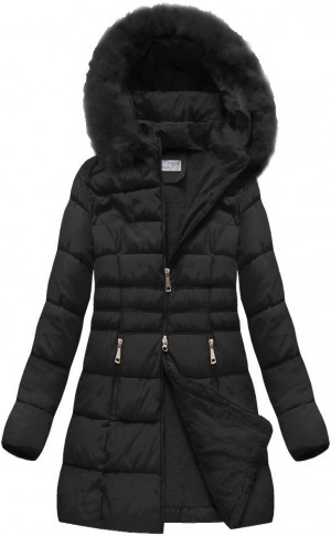 Černá prošívaná dámská zimní bunda s kapucí (B1053-30) černá