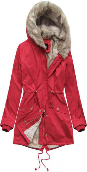 Červená dámská zimní bunda parka s kožešinou (B508) Červená XL (42)