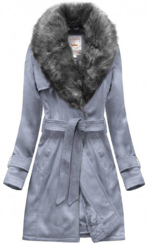 Dámský semišový zimní kabát ve vřesové barvě s páskem (6515) fialová XXL (44)