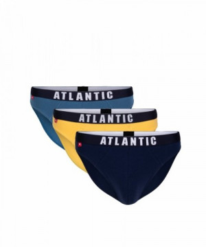 Atlantic 3MP-094 denim/žluté/tmavě modré Pánské slipy 3 ks S vícebarevná