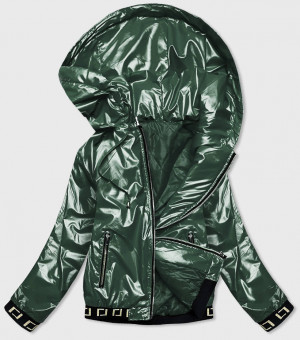 Krátká zelená dámská bunda s kapucí (B9787-10) Zelená S (36)