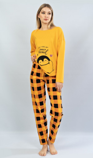 Dámské pyžamo dlouhé Tučňák - Vienetta  žlutá