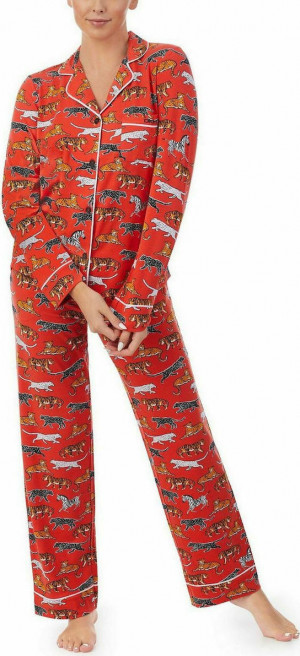 Dámské pyžamo s dlouhým rukávem a nohavicí YI2722503F 806 červená se vzory zvířat - DKNY