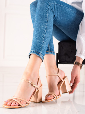 Trendy  sandály hnědé dámské na širokém podpatku
