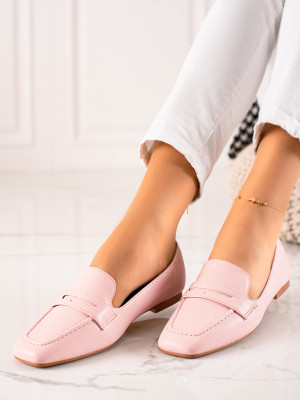 Designové  mokasíny dámské růžové na plochém podpatku