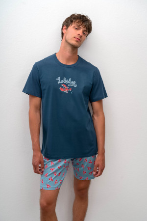 Vamp - Pohodlné dvoudílné pánské pyžamo 16610 - Vamp modré moře s