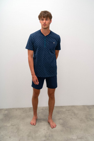 Vamp - Pohodlné dvoudílné pánské pyžamo 16650 - Vamp Oxfordská modrá m