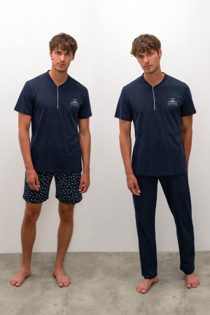 Vamp - Trojdílné pyžamo s krátkým rukávem 16620 - Vamp Oxfordská modrá m