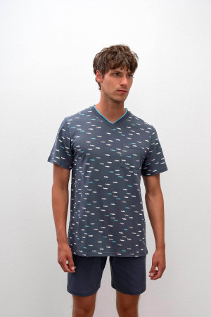 Vamp - Pohodlné dvoudílné pánské pyžamo 16643 - Vamp šedé ombre m