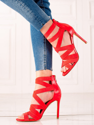 Exkluzívní dámské červené  sandály na jehlovém podpatku