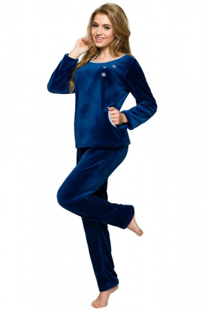 Soft dámské pyžamo Berta modré s výšivkou modrá