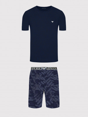 Pánské pyžamo krátké - 111573 2R509 96035 - tm.modrá - Emporio Armani  L tm.Modrá