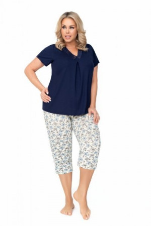 Donna Aria Dámské pyžamo Plus Size 5XL tmavě modrá/vzor
