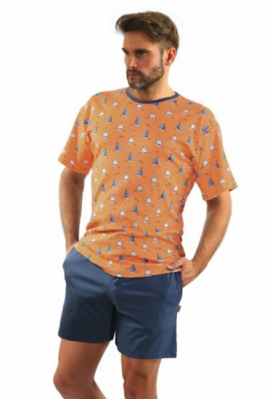 Sesto Senso 2556/08 oranžové/jeans Pánské pyžamo XXL oranžová-jeans