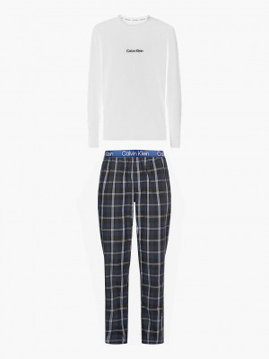 Pánský pyžamový set - NM2184E 1MT - bílá/modrá - Calvin Klein M bílá/modrá