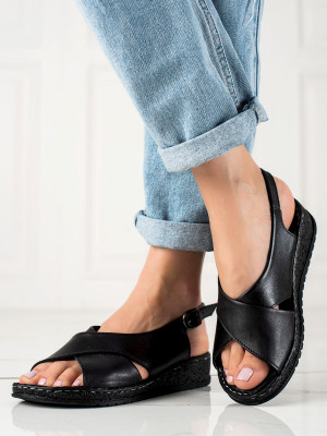 Komfortní  sandály černé dámské bez podpatku