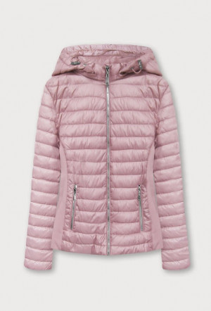 Prošívaná bunda v pudrově růžové barvě s kapucí (B1077-30) Růžová