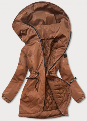 Dámská bunda v karamelové barvě s kapucí (B8105-12) hnědá S (36)