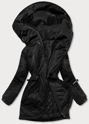 Černá dámská bunda s kapucí (B8105-1) černá S (36)