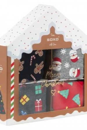 Pánské vánoční boxerky SOXO v krabičce - M, 4-pack ČERVENÁ/TMAVĚ MODRÁ/ŠEDÁ
