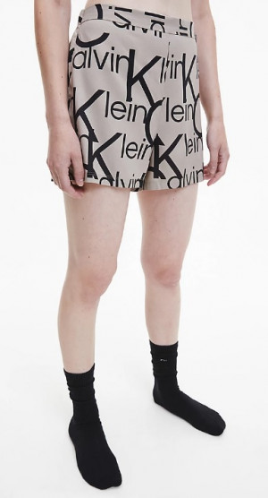 Dámské pyžamové kraťasy QS6851E 5VM béžová/černá - Calvin Klein béžová s černou
