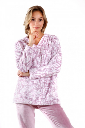 FLORA teplé pyžamo mauve mist 6456 - Vestis S pohodlné domácí oblečení 4303 mauve mist listy