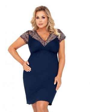 Luxusní noční košilka Greta II tmavě modrá plus size  3XL